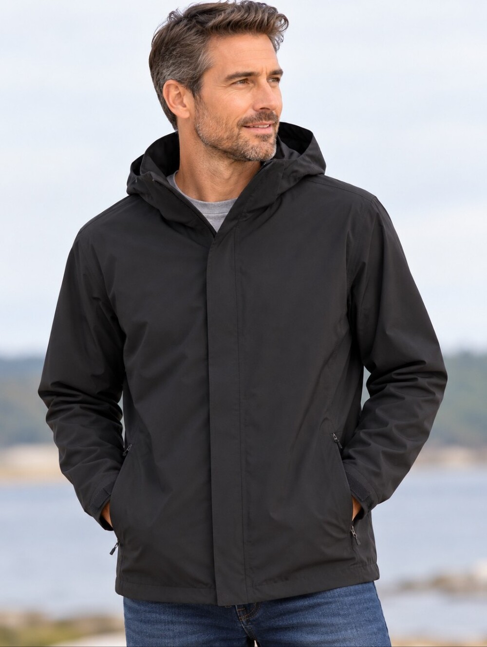 32 Degrees Cool Men’s Black Hooded Rain Jacket Windbreaker Size L